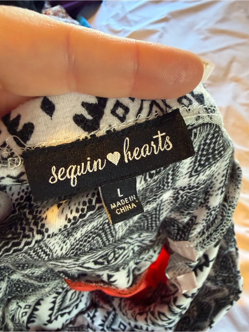Sequin Hearts Black & Coral Strapless Patterned Skater Dress